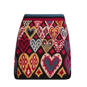 Farm Rio Hearts Ikat Knit Miniskirt Size XS Sweater Skirt